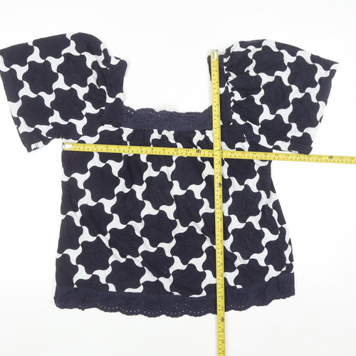 Next Women's Blue Geometric Cotton Tunic Blouse UK 14