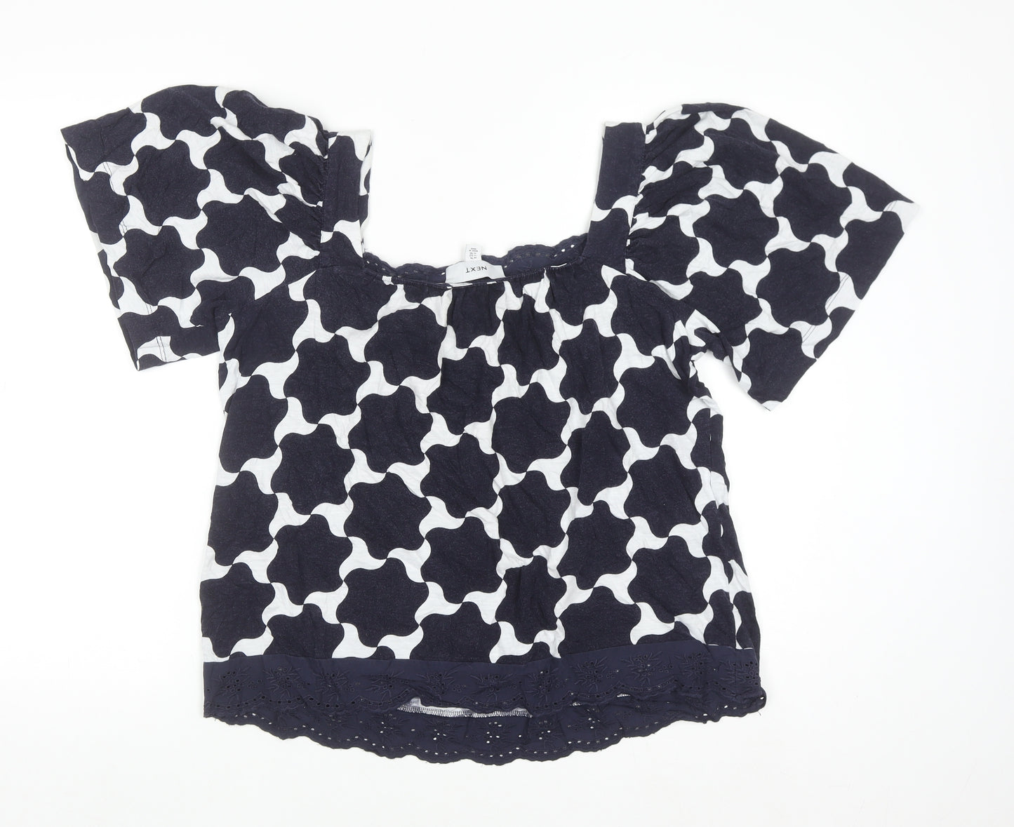 Next Women's Blue Geometric Cotton Tunic Blouse UK 14