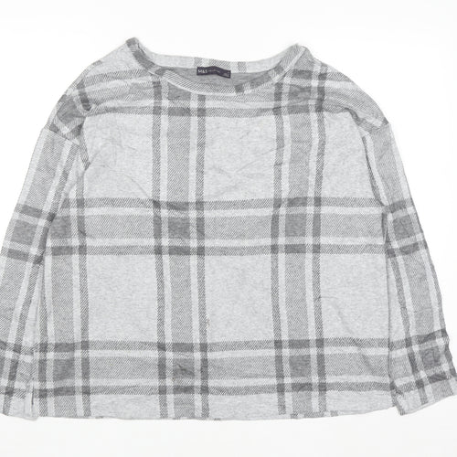 Marks and Spencer Women Grey Check Knit Pullover Jumper Size 16