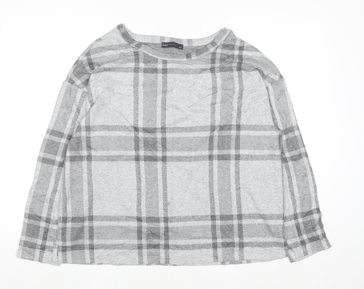 Marks and Spencer Women Grey Check Knit Pullover Jumper Size 16