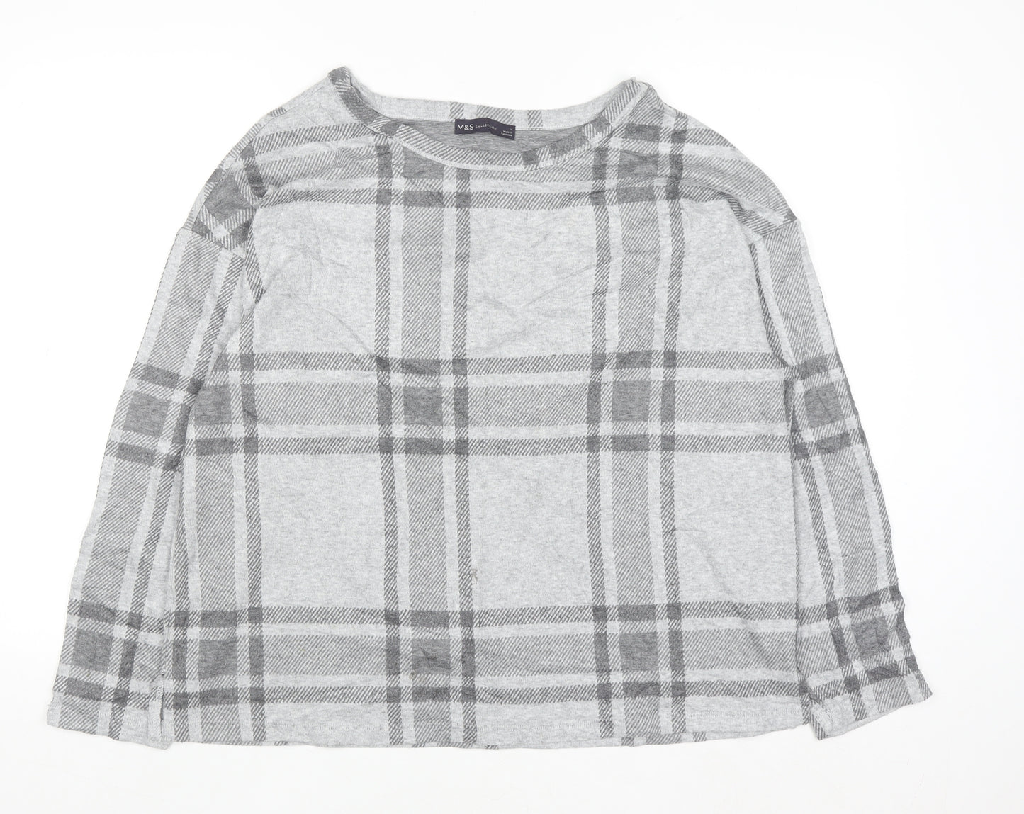 Marks and Spencer Women Grey Check Knit Pullover Jumper Size 16