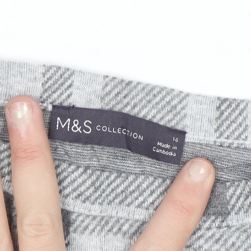 Marks and Spencer Women Grey Check Knit Pullover Jumper Size 16
