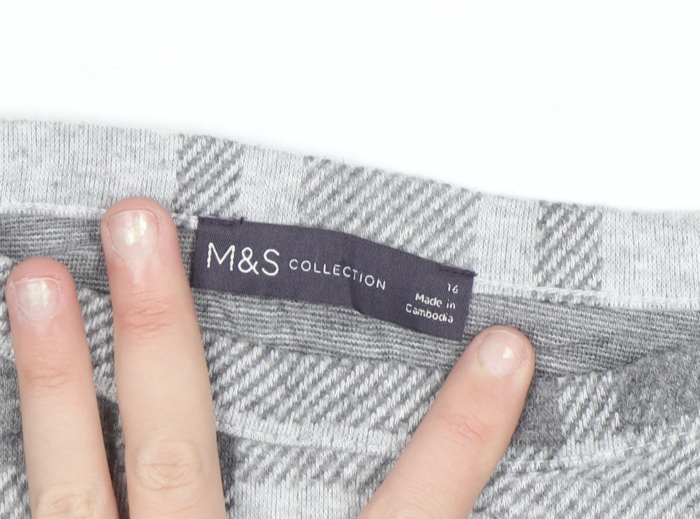 Marks and Spencer Women Grey Check Knit Pullover Jumper Size 16