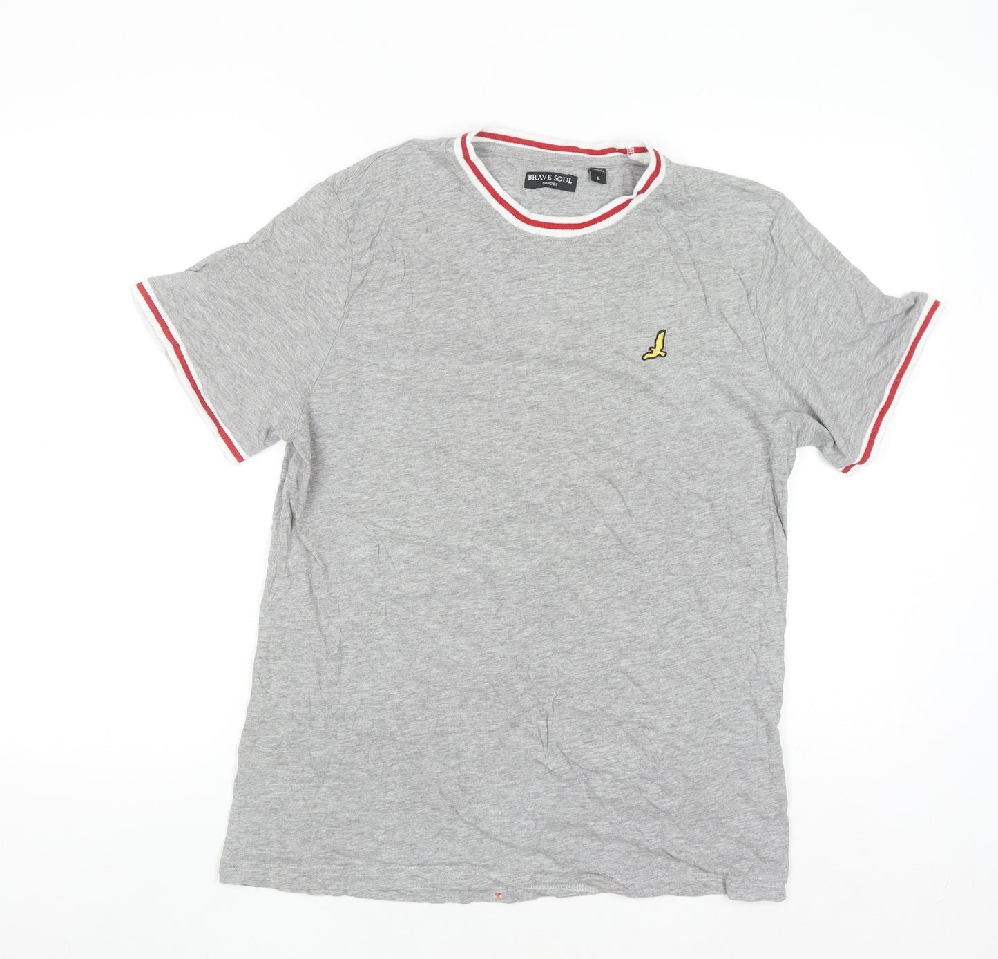 Brave Soul Men's Grey Crew Neck Cotton T-Shirt Size L