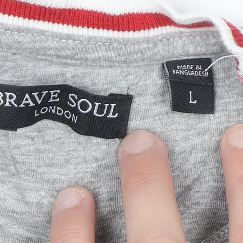 Brave Soul Men's Grey Crew Neck Cotton T-Shirt Size L