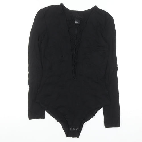 H&M Womens Black Lace-Up Long Sleeve Bodysuit Size 6 Slim Fit
