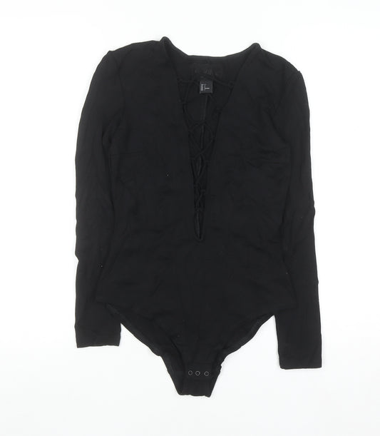 H&M Womens Black Lace-Up Long Sleeve Bodysuit Size 6 Slim Fit