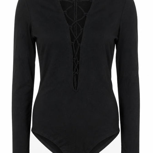 H&M Womens Black Lace-Up Long Sleeve Bodysuit Size 6 Slim Fit