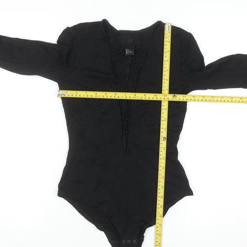 H&M Womens Black Lace-Up Long Sleeve Bodysuit Size 6 Slim Fit