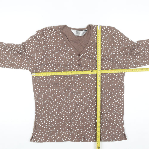 Tigiwear Womens Brown Polka Dot V-Neck Long Sleeve T-Shirt Size 14/16