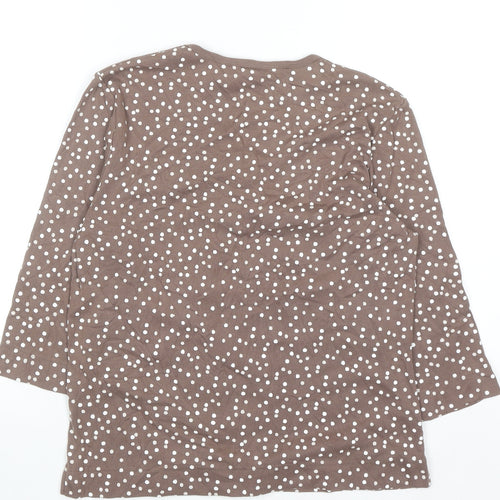 Tigiwear Womens Brown Polka Dot V-Neck Long Sleeve T-Shirt Size 14/16