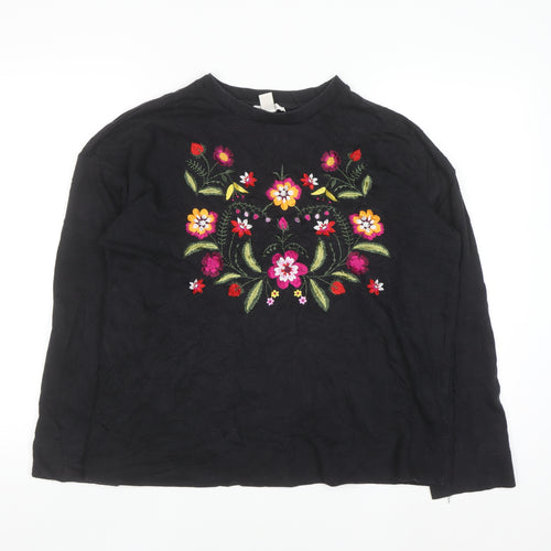 Forever 21 Women's Black Floral Embroidered Pullover Jumper Size M