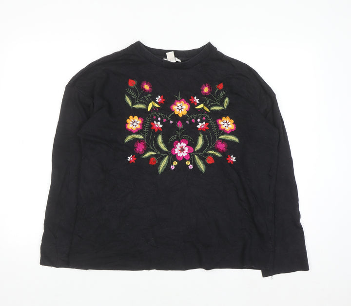 Forever 21 Women's Black Floral Embroidered Pullover Jumper Size M