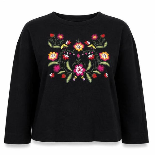 Forever 21 Women's Black Floral Embroidered Pullover Jumper Size M
