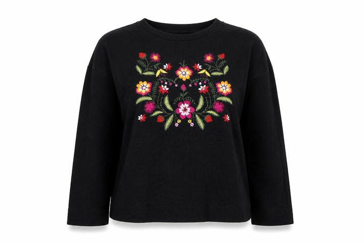Forever 21 Women's Black Floral Embroidered Pullover Jumper Size M