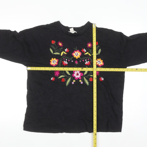 Forever 21 Women's Black Floral Embroidered Pullover Jumper Size M