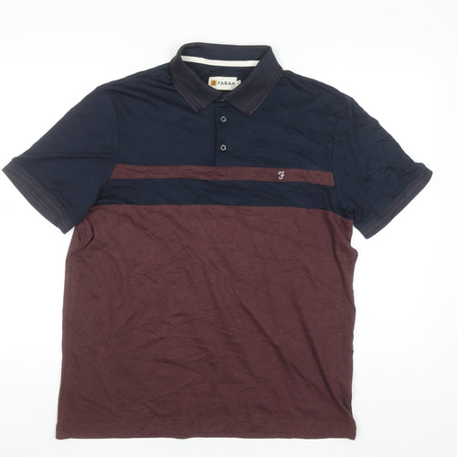 Farah Men's Navy and Burgundy Colourblock Polo Shirt L Cotton Blend