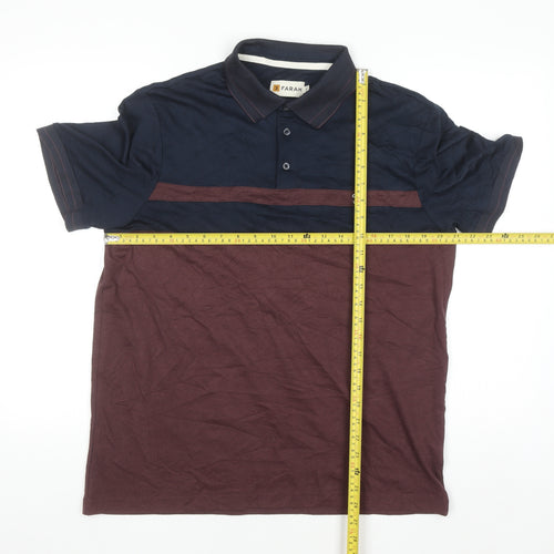 Farah Men's Navy and Burgundy Colourblock Polo Shirt L Cotton Blend
