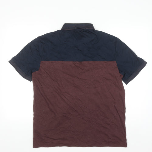 Farah Men's Navy and Burgundy Colourblock Polo Shirt L Cotton Blend