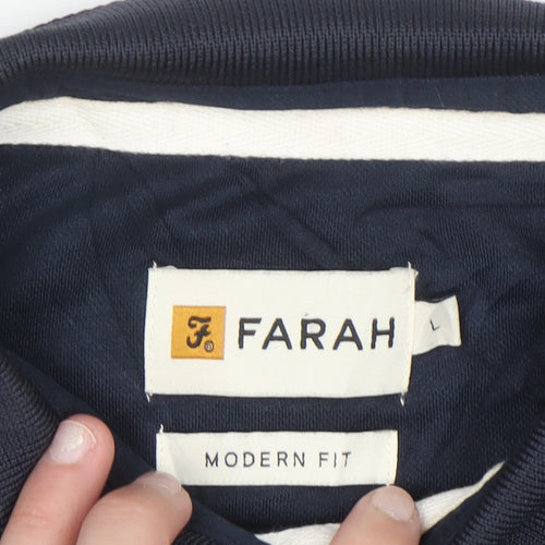 Farah Men's Navy and Burgundy Colourblock Polo Shirt L Cotton Blend