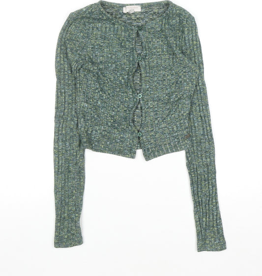 Pull&Bear Women's Green Knit Button Cardigan XS Slim Fit
