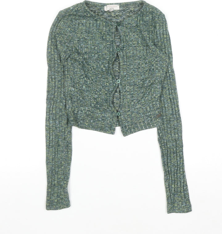 Pull&Bear Women's Green Knit Button Cardigan XS Slim Fit