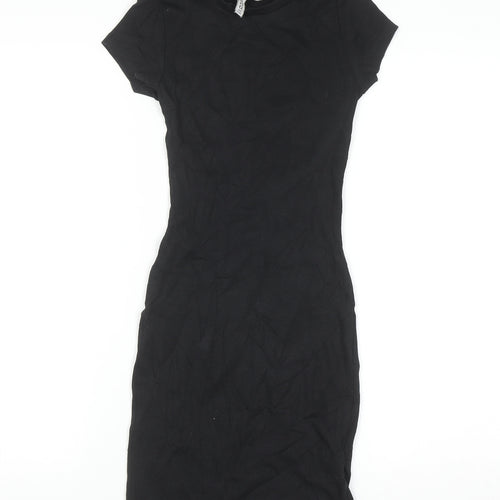 H&M Women Black XS Bodycon Short Sleeve Jersey Dress