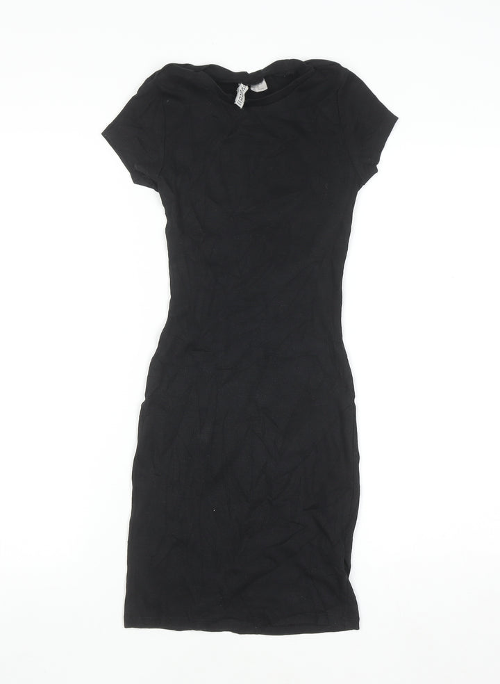 H&M Women Black XS Bodycon Short Sleeve Jersey Dress
