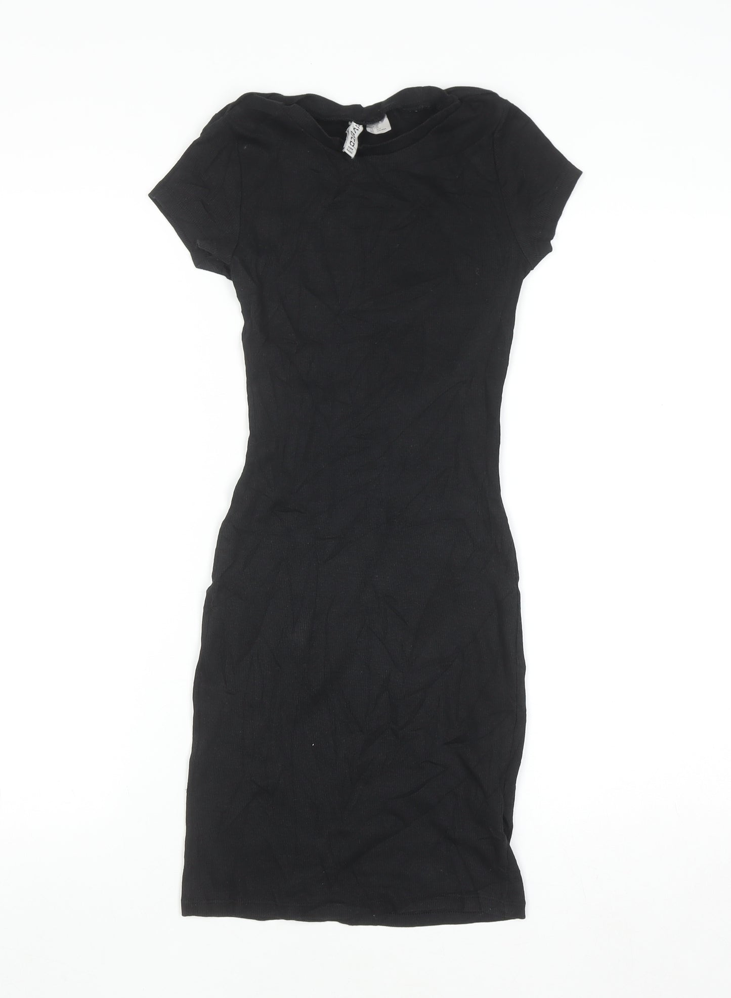 H&M Women Black XS Bodycon Short Sleeve Jersey Dress