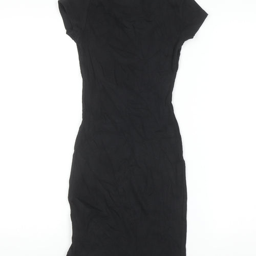H&M Women Black XS Bodycon Short Sleeve Jersey Dress