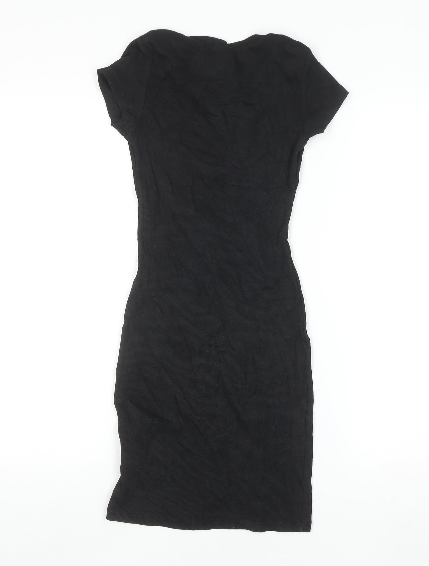 H&M Women Black XS Bodycon Short Sleeve Jersey Dress