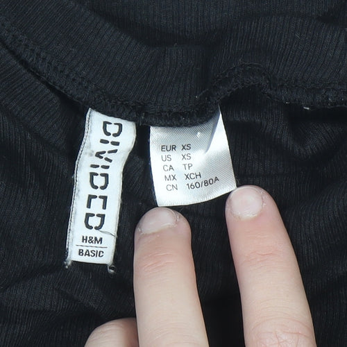 H&M Women Black XS Bodycon Short Sleeve Jersey Dress