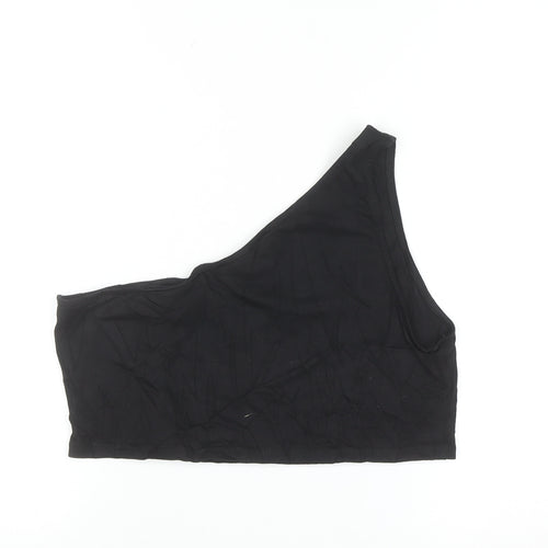 Monki Women’s Black One Shoulder Cropped Tank Top L Rhinestone Heart
