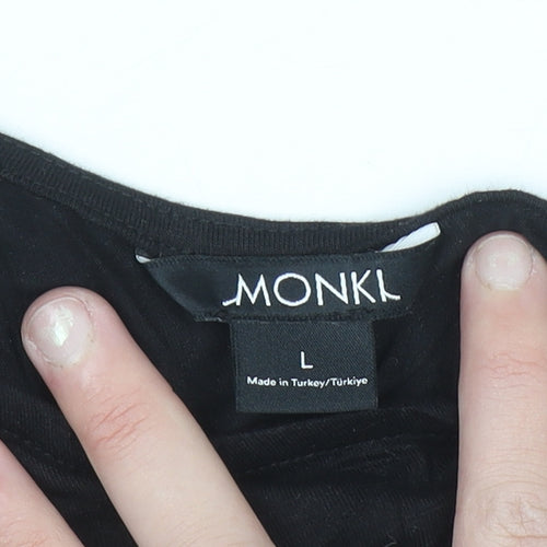 Monki Women’s Black One Shoulder Cropped Tank Top L Rhinestone Heart