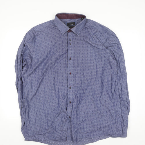 Remus Uomo Jeans Men's Blue Geometric Cotton Shirt XL Slim Fit