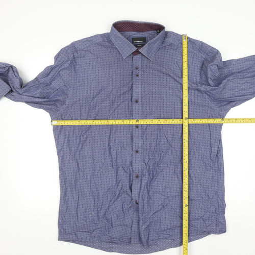 Remus Uomo Jeans Men's Blue Geometric Cotton Shirt XL Slim Fit