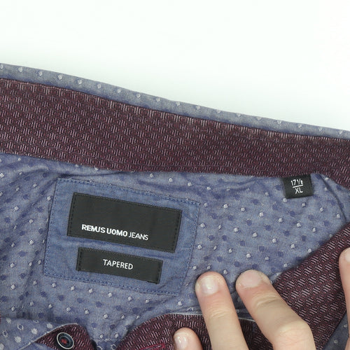 Remus Uomo Jeans Men's Blue Geometric Cotton Shirt XL Slim Fit
