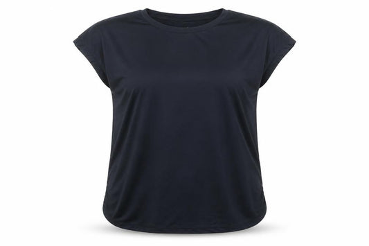 Front view of Dunnes women’s black xs basic short sleeve stretch t-shirt