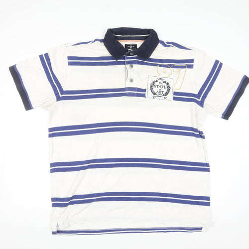 State of Art Men's White Striped 2XL Polo Shirt Cotton