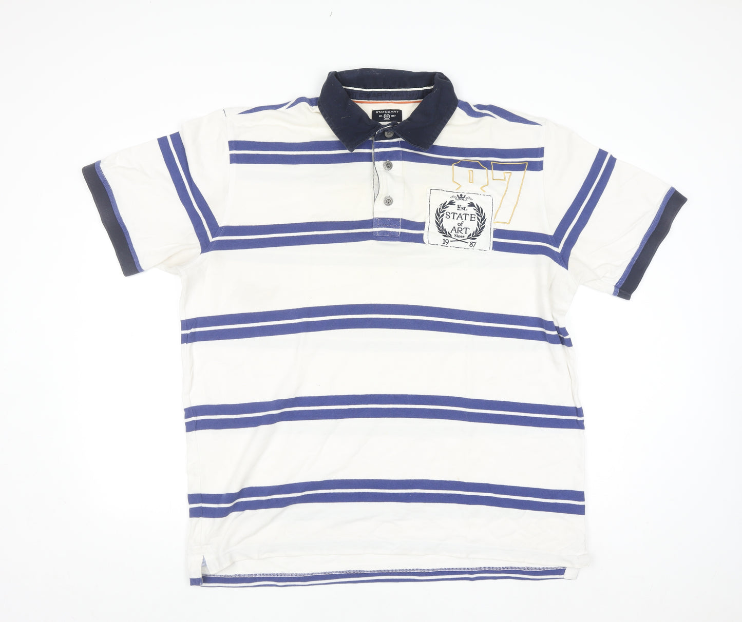 State of Art Men's White Striped 2XL Polo Shirt Cotton