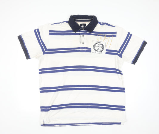 State of Art Men's White Striped 2XL Polo Shirt Cotton