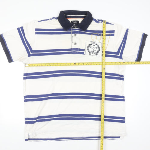 State of Art Men's White Striped 2XL Polo Shirt Cotton