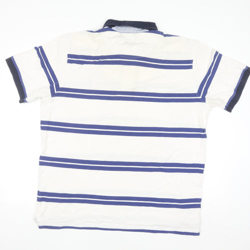 State of Art Men's White Striped 2XL Polo Shirt Cotton