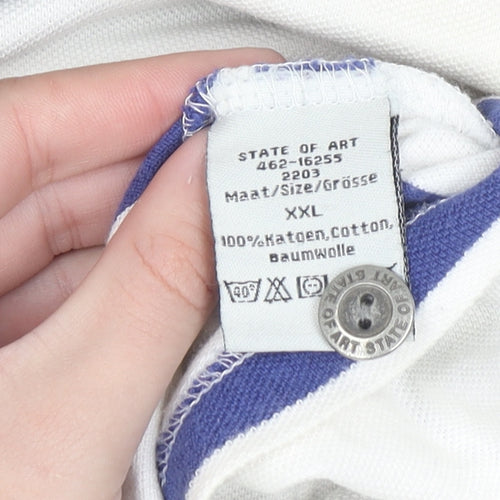 State of Art Men's White Striped 2XL Polo Shirt Cotton
