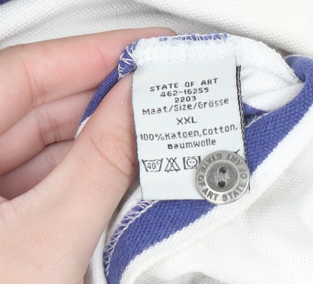 State of Art Men's White Striped 2XL Polo Shirt Cotton
