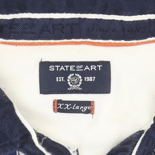 State of Art Men's White Striped 2XL Polo Shirt Cotton