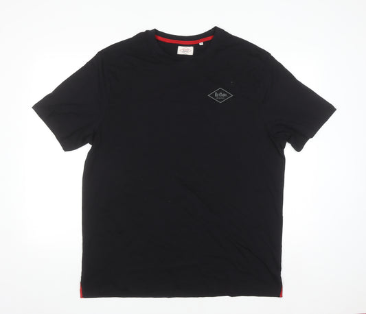 Lee Cooper Mens Black 2XL Crew Neck Cotton T-Shirt