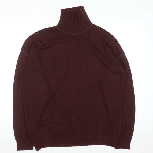 Cruising Club Men's Brown Roll Neck Wool Blend Jumper L