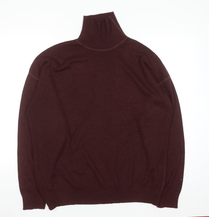 Cruising Club Men's Brown Roll Neck Wool Blend Jumper L
