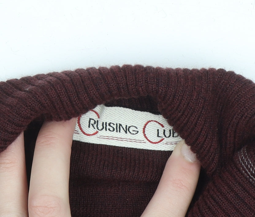 Cruising Club Men's Brown Roll Neck Wool Blend Jumper L